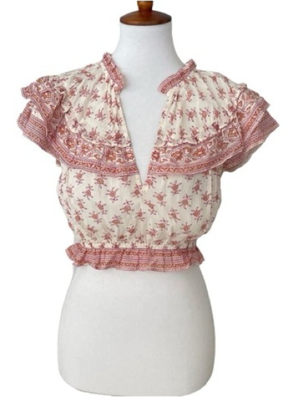 Saylor NYC “Jolisa” Block Print Crop Top - Dusty Pink Indian Block Print